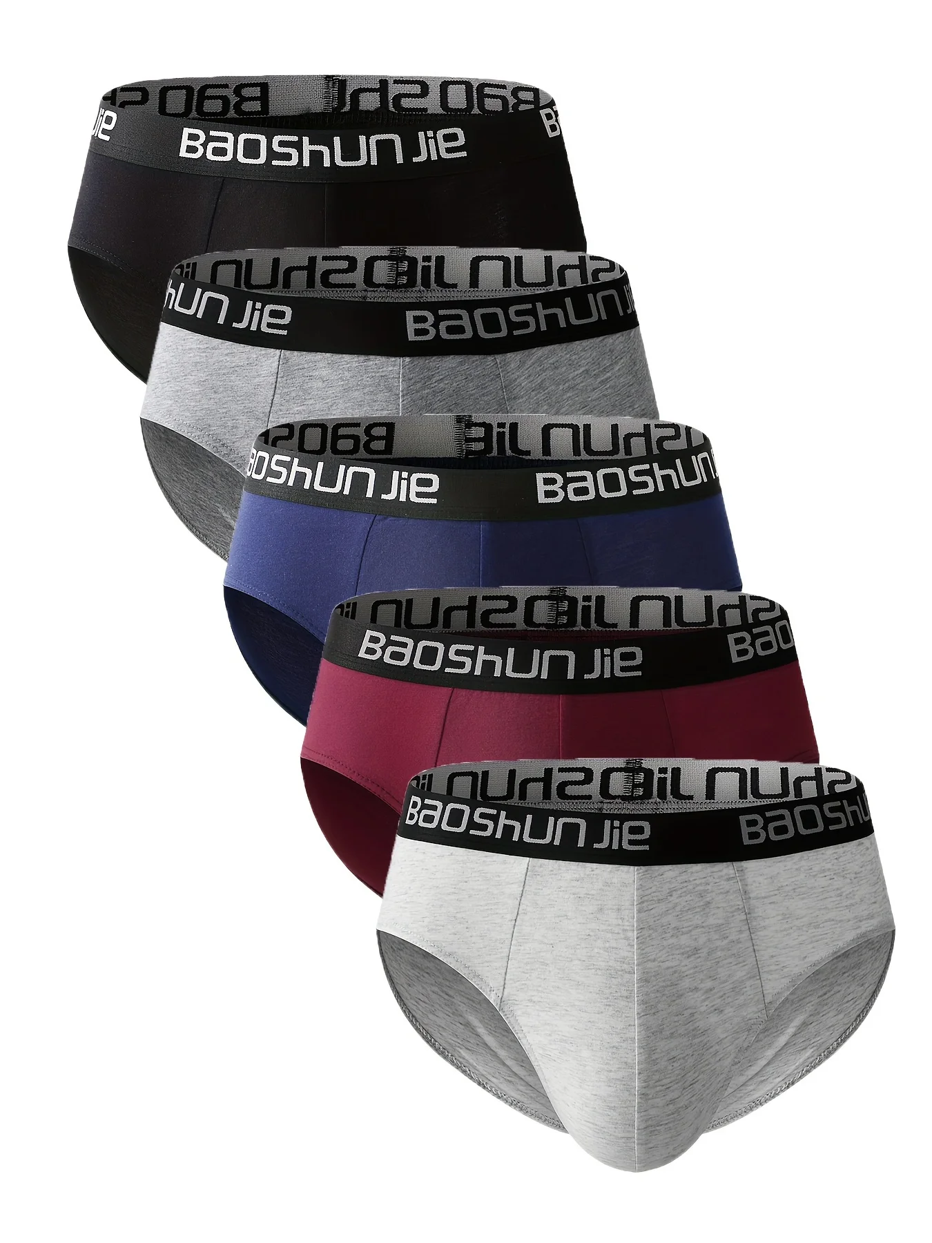 

5-Pack Men's Pure Cotton Briefs - BAOSHUNJIE Waistband, Multi-Color, Soft Breathable Underwear for Daily Comfort