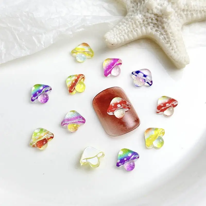 Mixed Color Gradient Simulation Mushroom Nail Art Charm Resin Transparent Mushroom Nail Art Decoration Manicure Diy Accessories