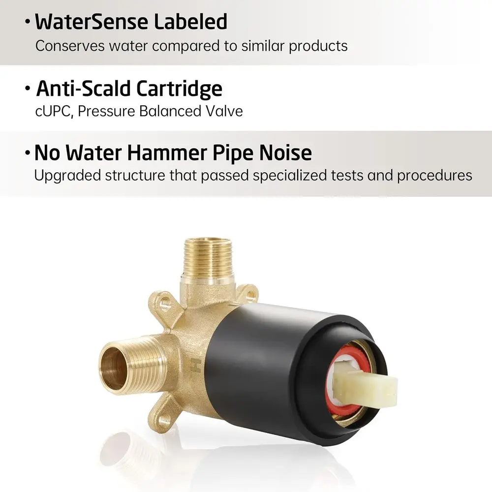 نظام دش مطري مثبت على الحائط باللون الأسود مع صمام توازن الضغط ومجموعة الكسوة، XB6202F18-BK #3