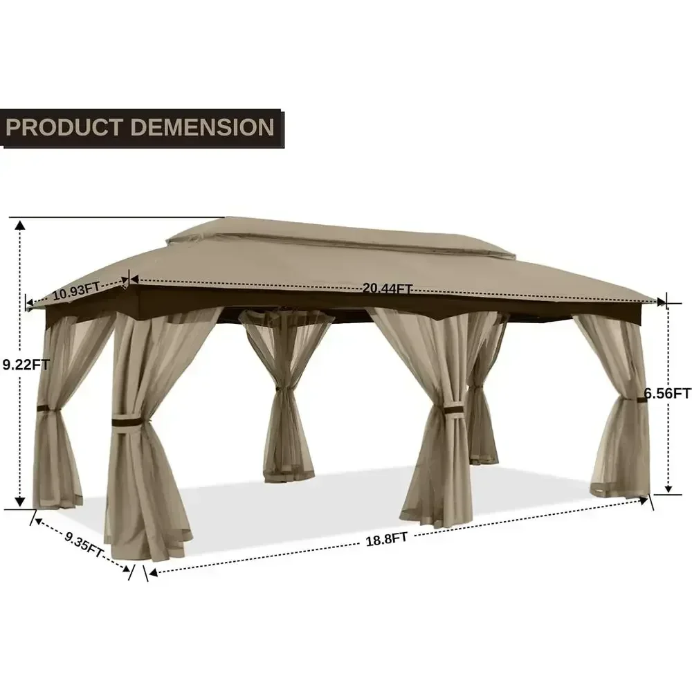 20' x 10' Khaki Outdoor Gazebo with Mosquito Netting for Patio, Garden, and Deck