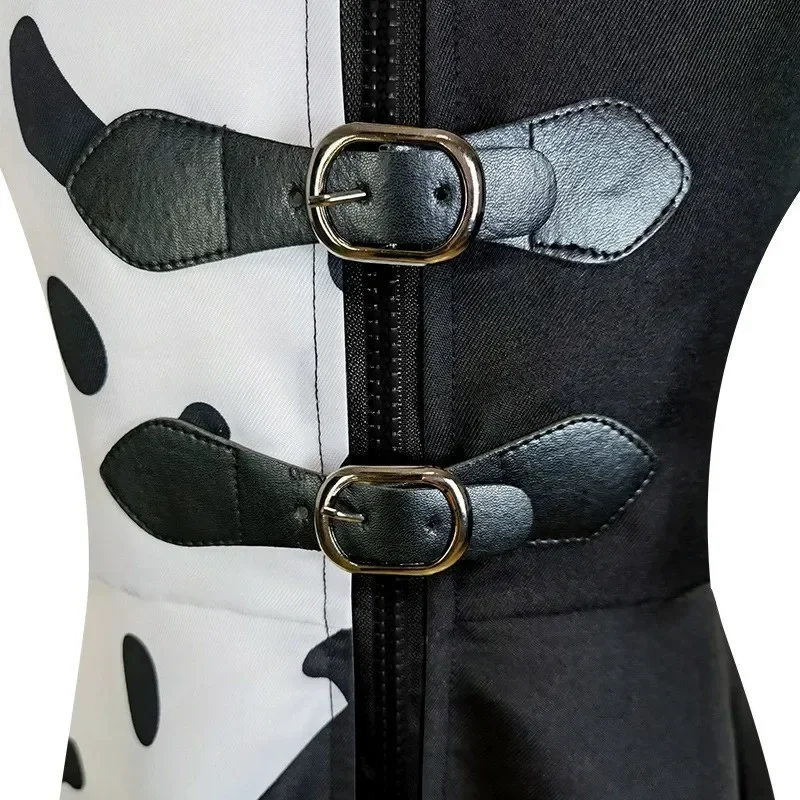 의상 Cruella Deville pour enfants filles, combinaison dalmatien noire, robe de fête 코스프레 d'halloween pour filles de 4 à 12