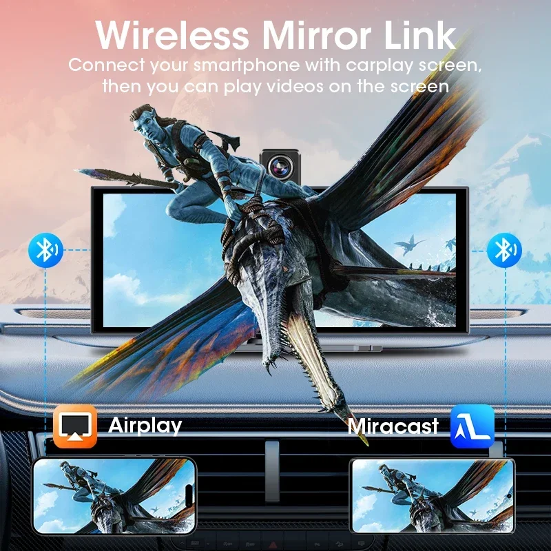 Portable 11.26" 4K Car DVR Wireless Carplay Android Auto Dashcam GPS Navigation Bluetooth Audio Dashboard Video Recorder FM AUX - view 3