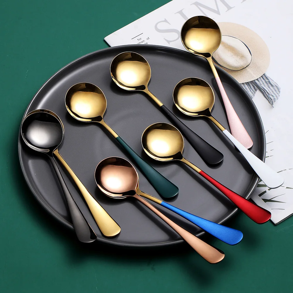 Stainless Steel Coffee Spoons Round Head Home Tea Ice Cream Dessert Spoon Dinner Tableware Kitchen Accessories