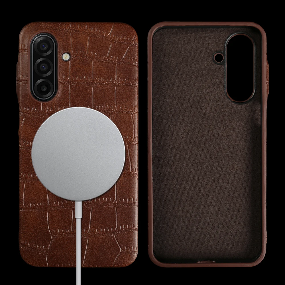 For Magsafe Case For Samsung Galaxy A17 A56 A36 A26 A55 A35 A07 4G A16 A72 A53 A34 A54 Phone Case Crocodile Leather Back Cover