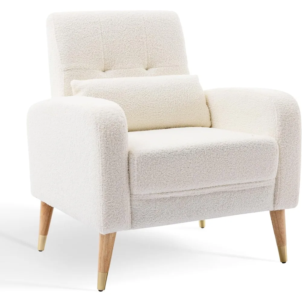 Dolonm Mid-Century Modern Accent Stoel, Gestoffeerde Fauteuil Woonkamerstoel, Comfortabele Eenpersoons Stoel Met Stevige Poten