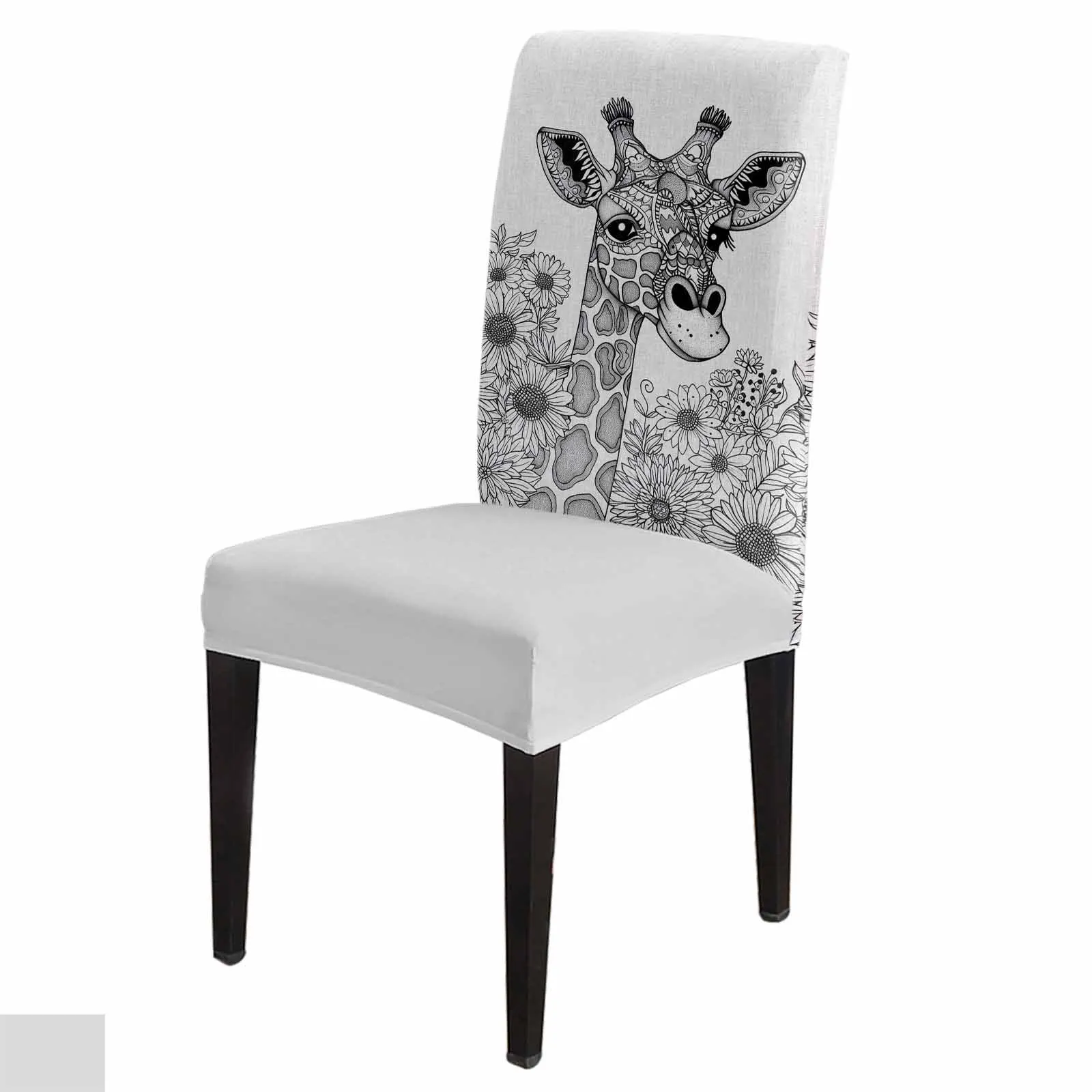 

Giraffe Sunflower Flowers Chair Cover for Dining Room Spandex Stretch Seat Cover for Wedding Banquet Party Seat Case