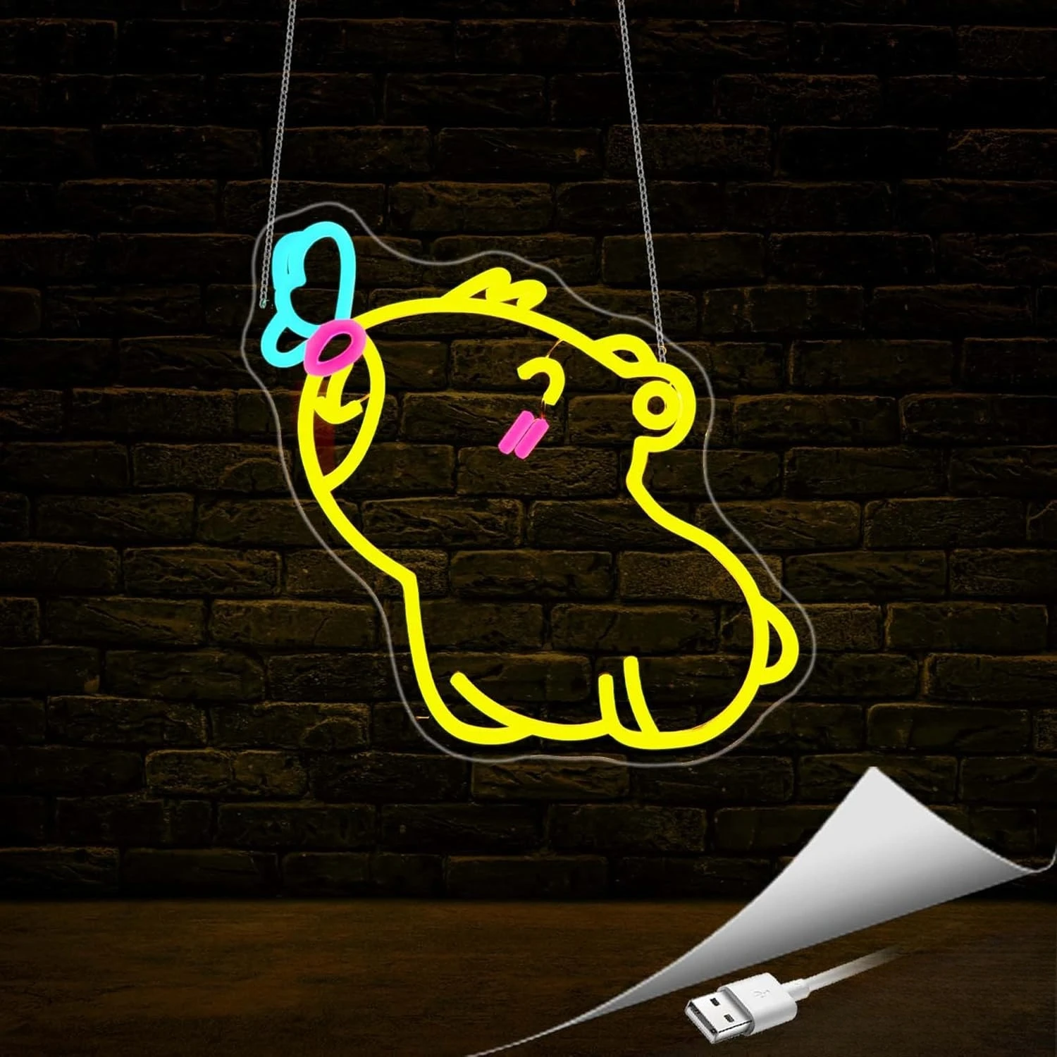 Милая неоновая настенная вывеска с регулируемой яркостью, неоновые огни капибары для детей, спальни, кофейни, домашний клуб, декор, эстетика, подарки на день рождения