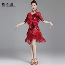 Latin Dance Competition Dress New Professional Performance Flower Dress With Sequins And Tassels Dress Practice Dress