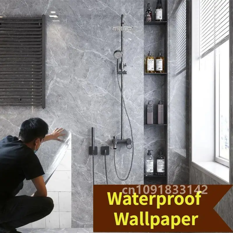 Adhesive Wallpaper Roll with 10 Meters Waterproof Stickers for Bathrooms Kitchen Renovation Marble Tile Sticker Home Decoration