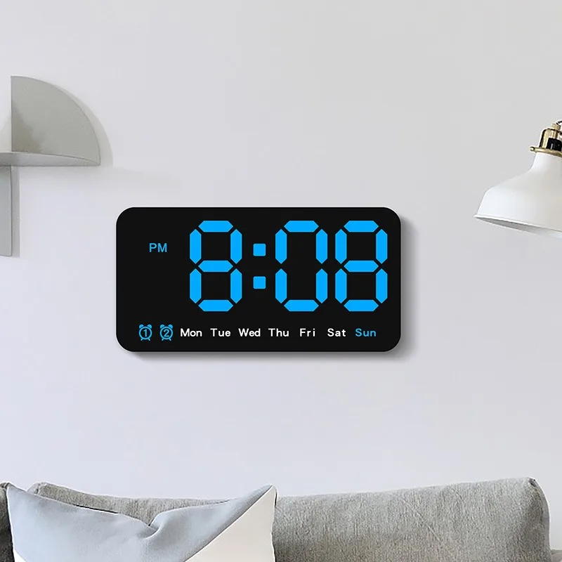 Simple Digital Wall Clock Large Number Screen Alarm Week Display Adjustable Brightness Living Room Wall Clocks Household Decor