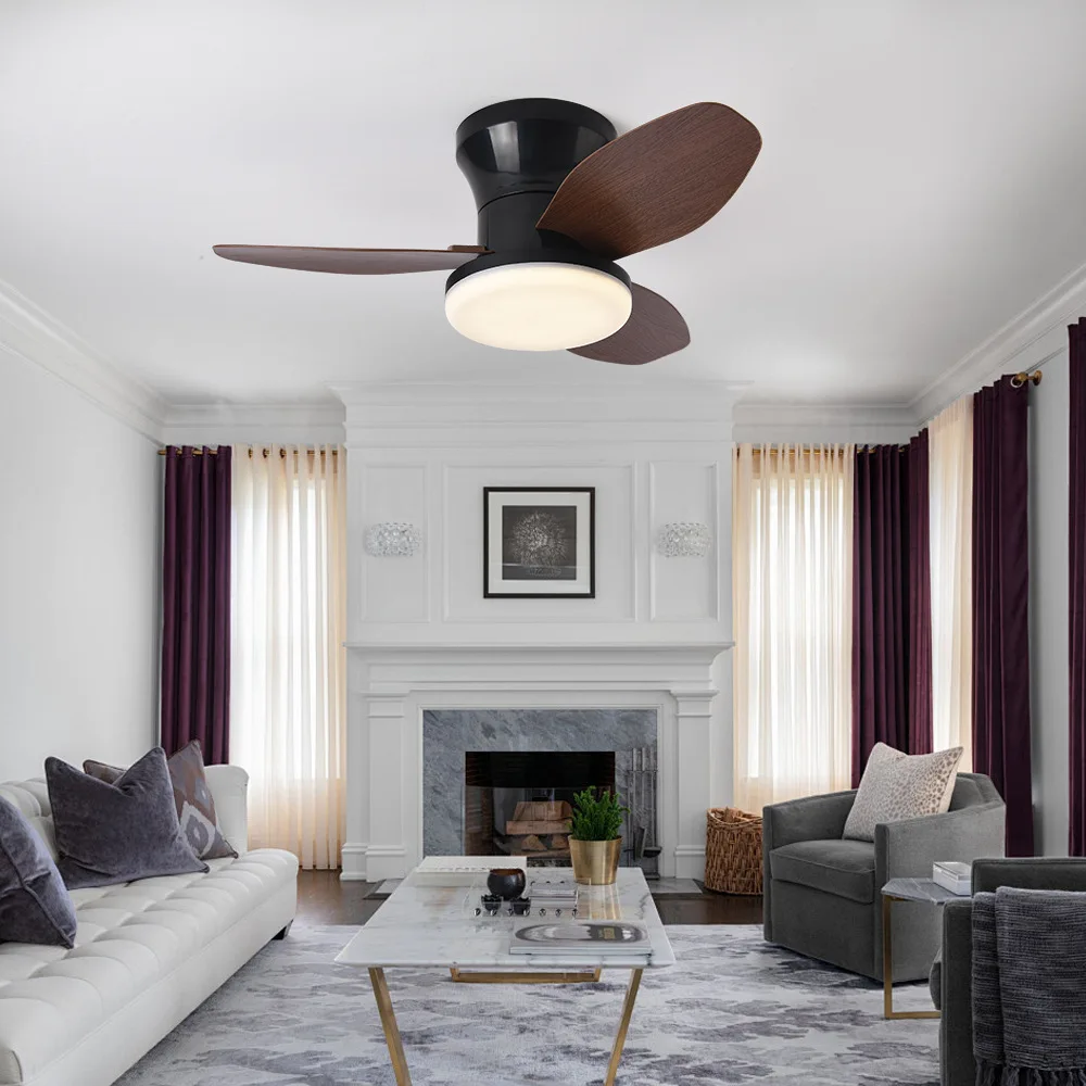 

Nordic Mute 4-leaves Ceiling Fans Remote Control Bedroom Study Room Dining Room Modern Minimalist Ceiling Fan Lights Commercial