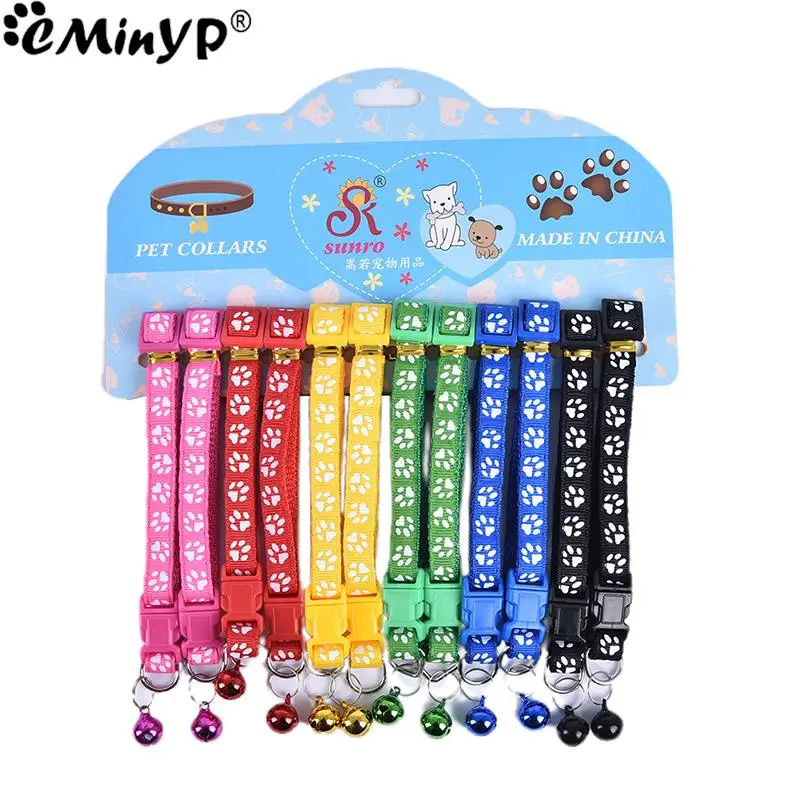 12Pcs Cute Cat Collar With Bell Adjustable Kitten Safety Collar Necklace Black Blue Red Orange Green 6 Colors For Chihuahua