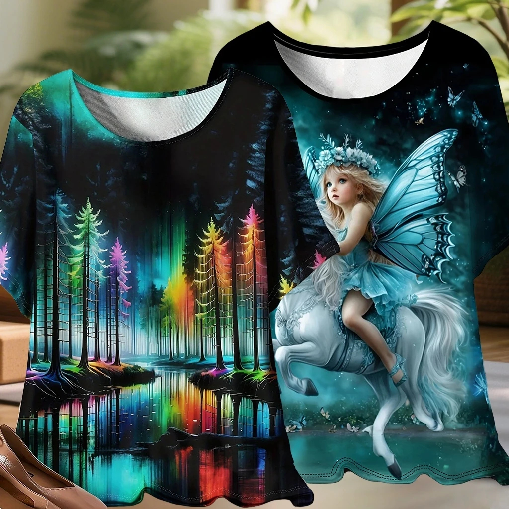 

Модная повседневная женская футболка с короткими рукавами и круглым вырезом больших размеров с 3D принтом, свободный быстросохнущий удобный топ для пляжной вечеринки