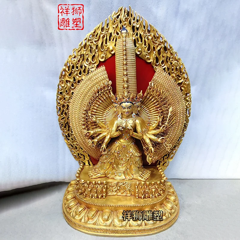 HT Big white umbrella covered Buddha Mother Pure Copper Gilded Buddha Statue Hall Worship Large Supply Wholesale