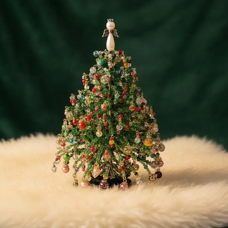 DIY Beaded Christmas Tree Craft Kit Shiny Crystal Bead Set for Winter Holiday Activity Home Ornament Gift for Kids
