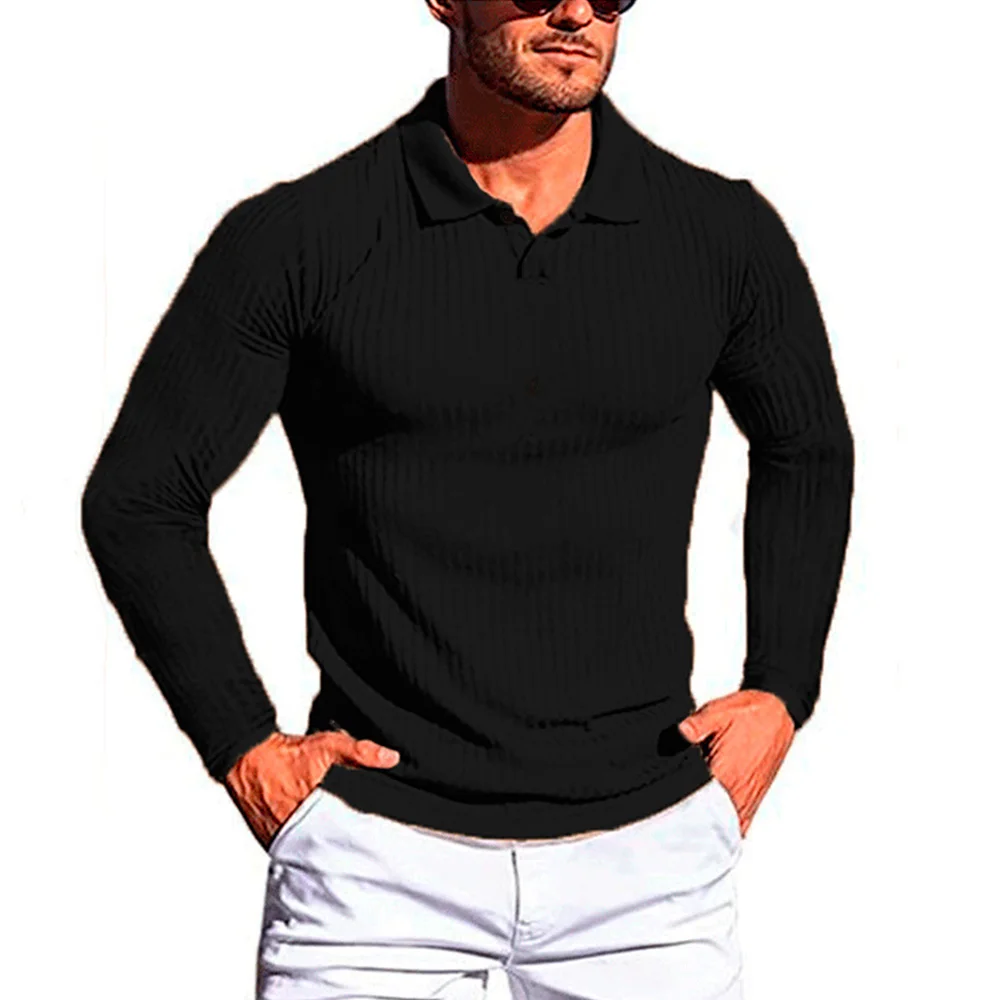 Cotton Long Sleeve Shirt Mens T-shirt High Quality Slim Fit Lapel Autumn Winter Male Bottoming Shirt Top Tees Male