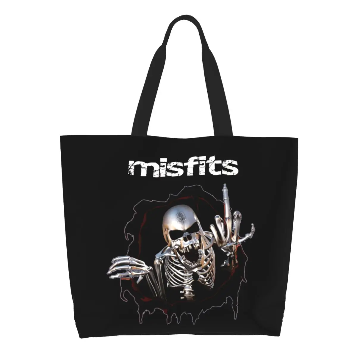 Horror Rock Band Misfits Skull  Shopping Tote Bags Women Kawaii Heavy Metal Canvas Shopper Shoulder Bags Large Capacity Handbag