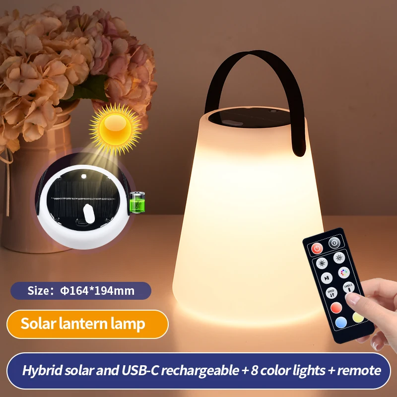 

Solar Camping Hurricane Lantern 8Colors Remote Outdoor Atmosphere Party Light 800mA USB-C Rechargeable Emergency Flashlight