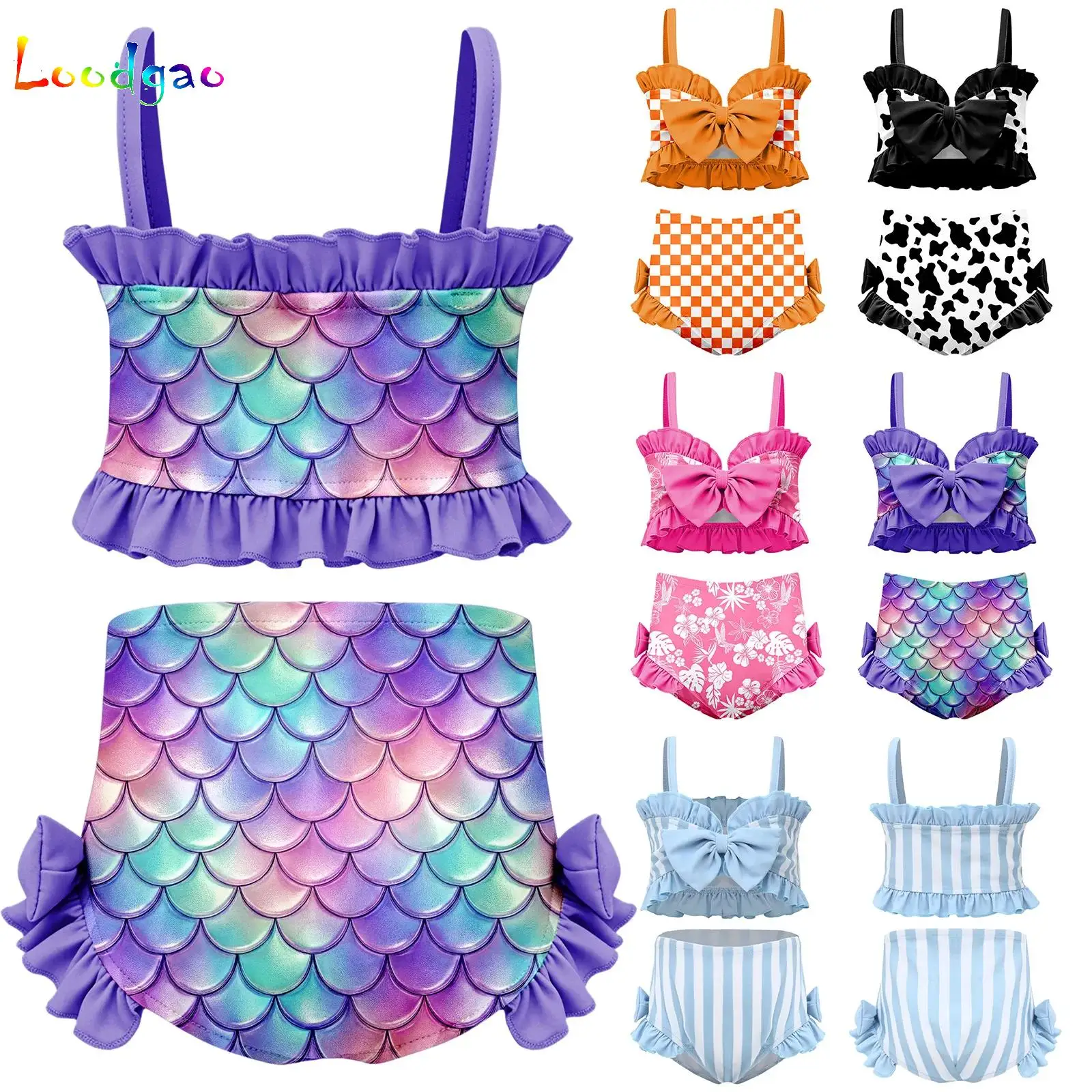 

Toddler Girls Two Piece Bikini Bowkont Decor Bathing Suit Spaghetti Strap Crop Top And Bottom Ruffle Swimsuit Beach Outfits