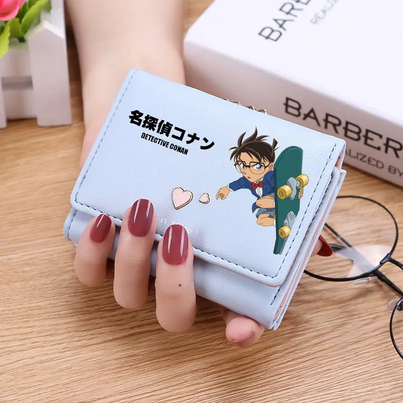 New Conan Anime Cartoon Cute Innovative Love Women's Wallet Mini Buckle Credit Card Holder PU Leather Coin Purse Women's Gift