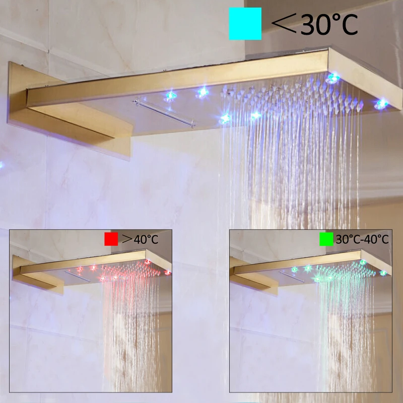 Vidric Gold Digital Shower Faucets Set LED Rain Waterfall Shower Head 3-way Digital Display Mixer Tap Concealed Bathroom