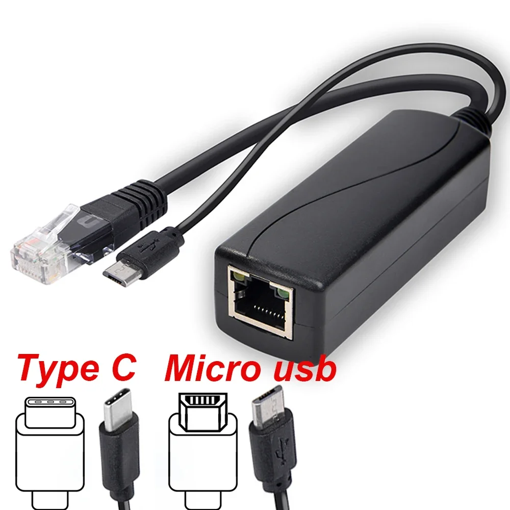 48V naar 5V 12V POE Splitter Voeding Micro USB Type C Barrel Jack voor Hikvision Huawei Bobcat Raspberry Pi HKBTM Adapter