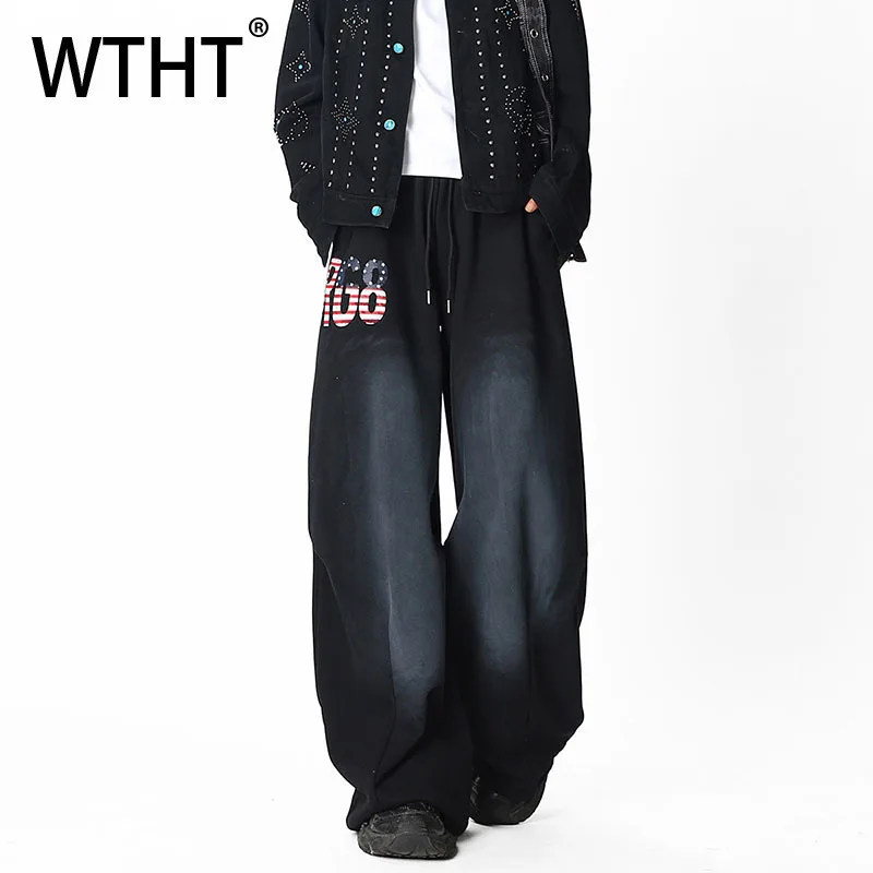 

WTHT модные мужские брюки с буквенным принтом, старый дизайн, винтажные широкие прямые брюки в американском стиле, мужские брюки 2023, осень 2A1993