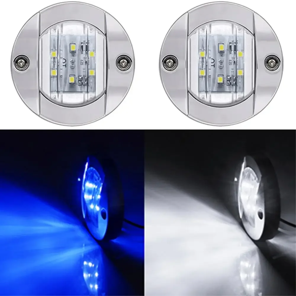 Lâmpada redonda LED cauda para barco marinho, popa, popa luz, azul, branco frio, iate acessório, DC 12V, 4pcs