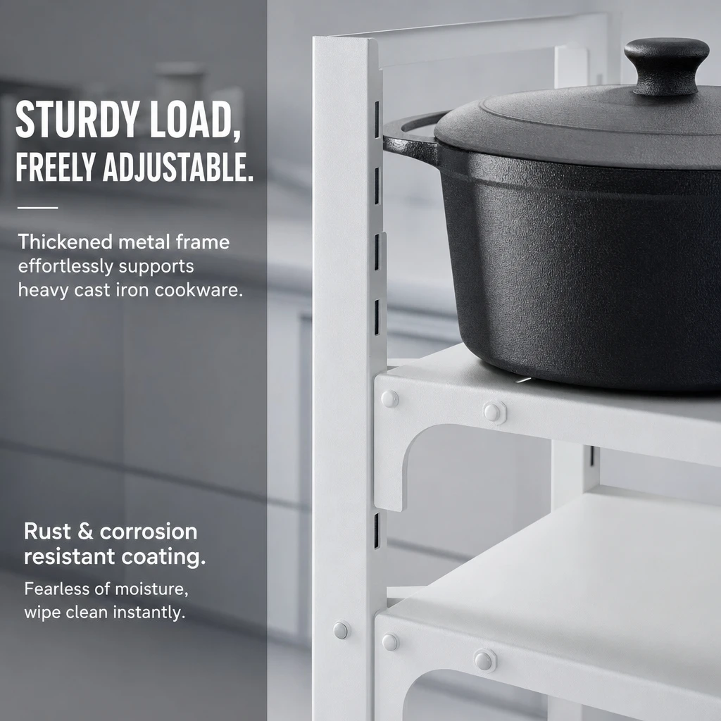 Adjustable 2/7 Layer Kitchen Storage Rack Multi-Level Sink Organizer for Pots Pans And Utensils Black Paint Processing Kitchen Storage