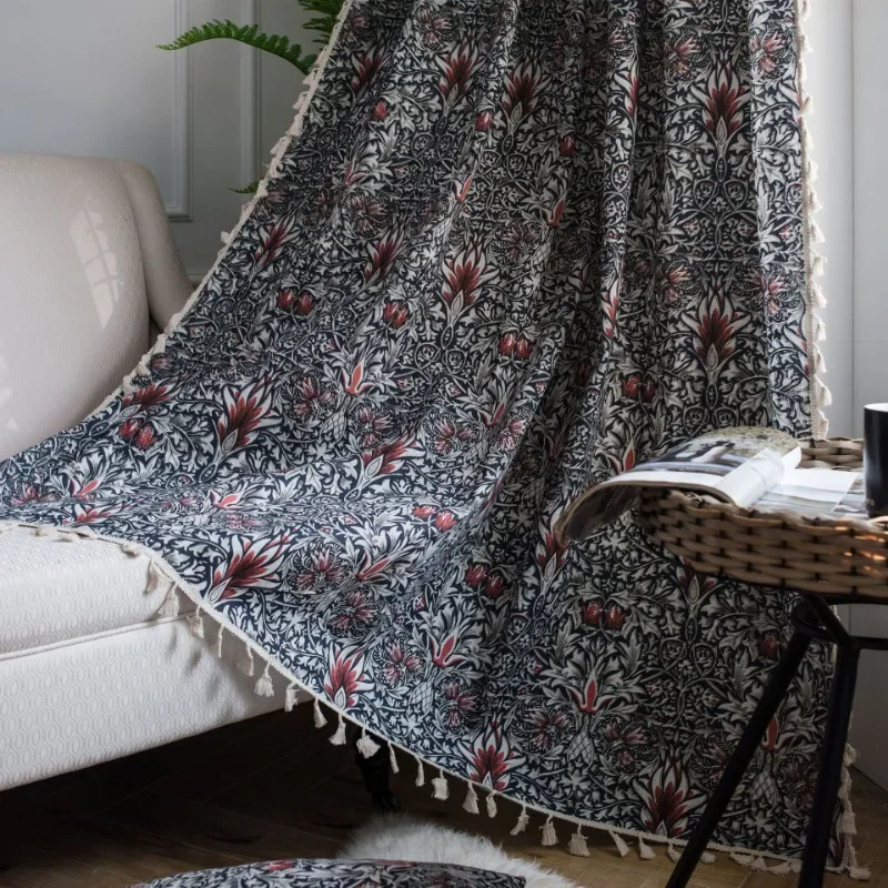 Bohemian Style Curtain Wear Rod Window Shade Stripe Plaid Decoration Modern Chiffon Kitchen Bedroom Living Room