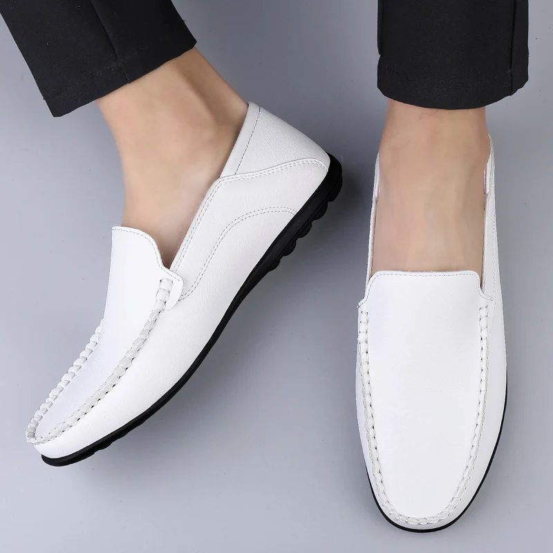 Men\'s Italian Genuine Leather Loafers Designer Slip-On Driving Moccasins Boat Shoes Plus Size 46-47 Breathable Zapatillas Hombre