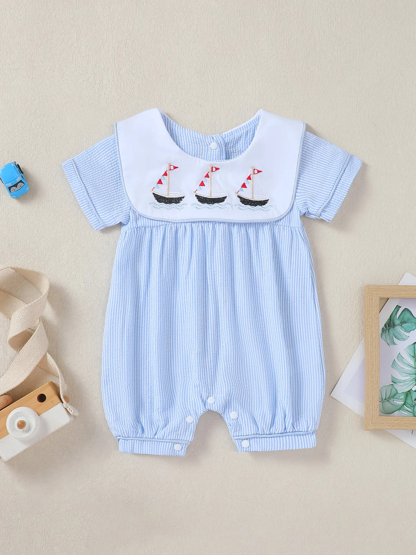 Baby Boy Summer Short Sleeve Striped Pattern Romper Onesie for Infants And Toddlers Comfortable Breathable Clothing