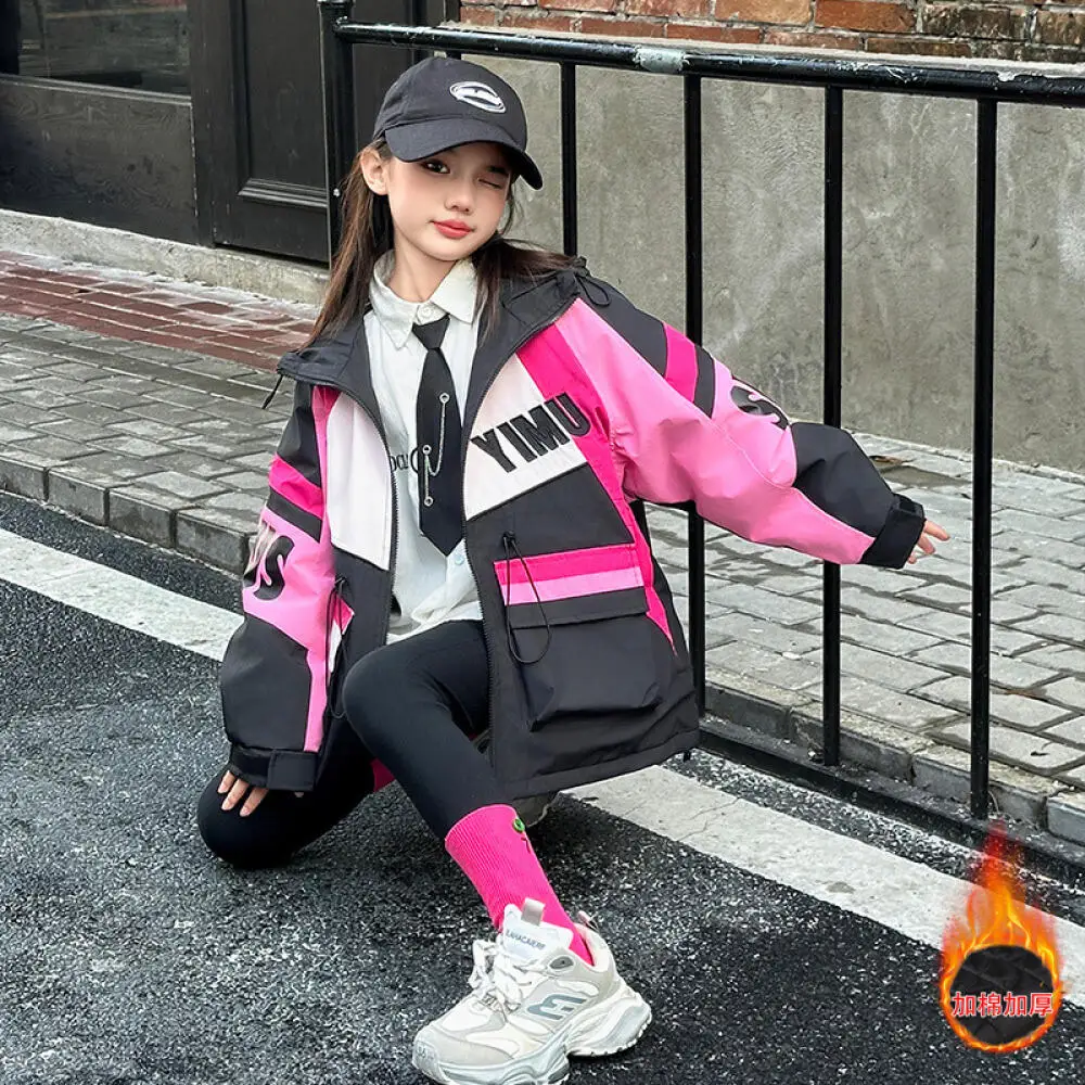 

Kawaii Girl Fashion Keep Warm Hooded Cotton-Padded Jacket Coat Student Autumn Winter Casual Thicken Tops Children's Clothing New