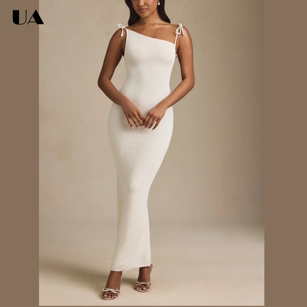 ULBYANRY Elegant Solid Lace-up Evening Dress Sexy Backless Slim Fit Maxi Prom Dress Customized Sleeveless Shirring Wedding Dress