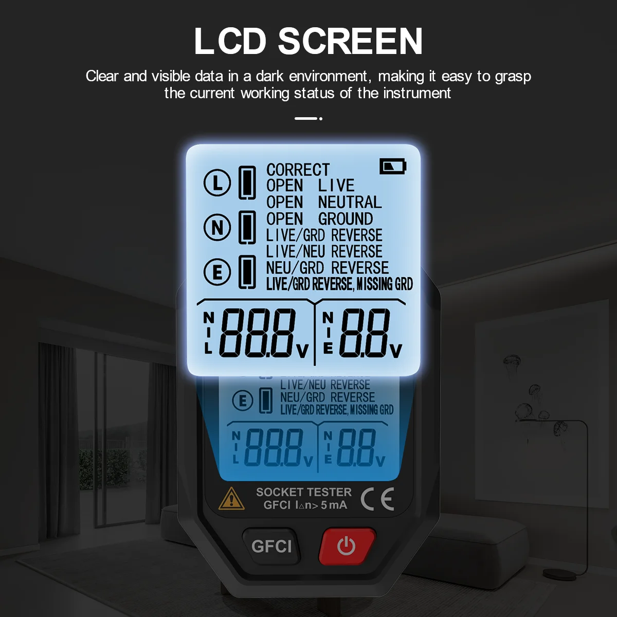 HYTAIS Digital Socket Tester Battery Power Smart Detector Large Backlit EU US UK Plug Ground Live Zero Line Polarity Phase Check