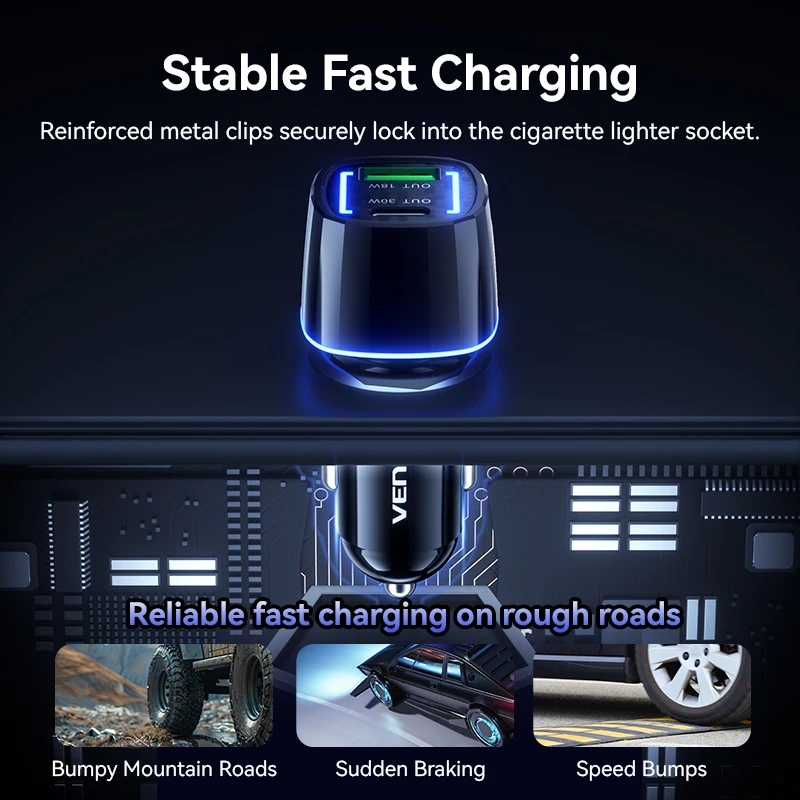 Vention USB Car Charger 48W Quick Charge QC3.0 PD Type C Fast Car USB Charger For iPhone 16 Xiaomi Mobile Phone Fast Charging