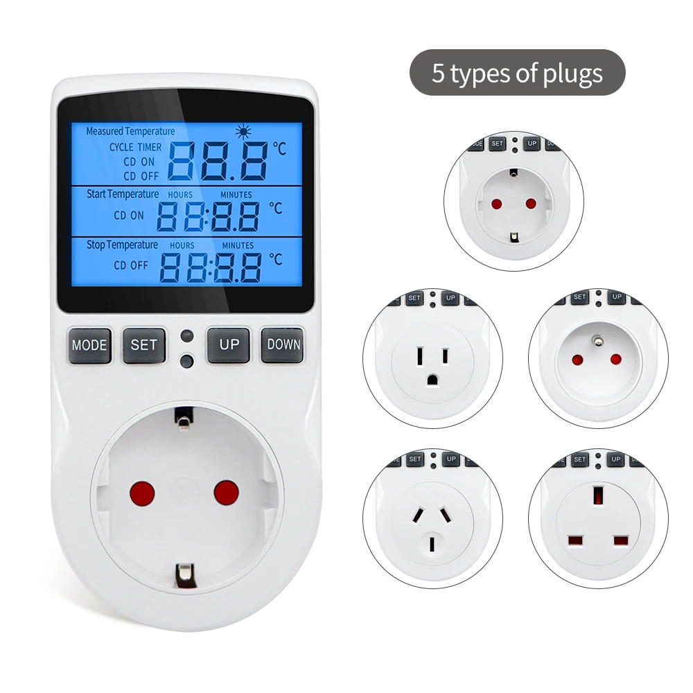 Timer Socket Thermostat Multi-Function Temperature Controller Outlet Timer Switch Sensor Probe Heating Cooling KT3100