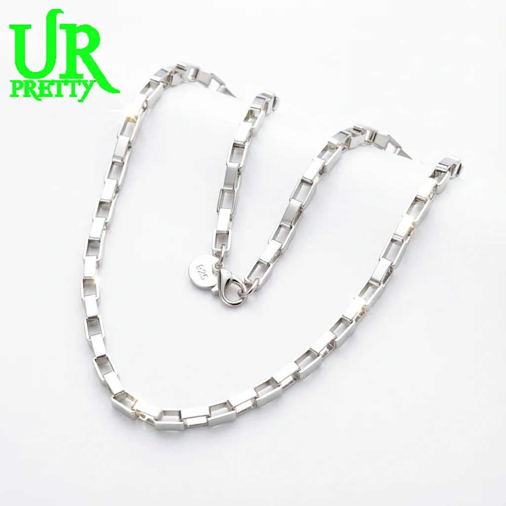 925 Sterling Silver 4mm Solid Block Splicing Necklace 18 Inches Women's Party Engagement Wedding Fashion Jewelry