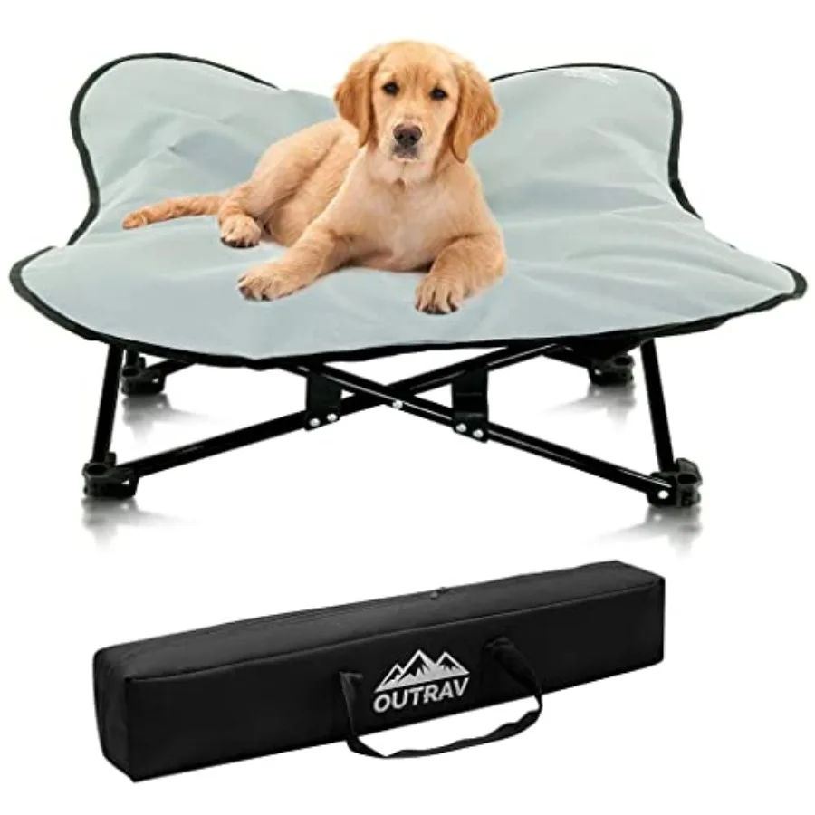 

Portable Elevated Bed Folding Pet Cot for Indoor Outdoor Traveling Camping Fold Up Steel Frame with Padded Cushion Canopy Raise