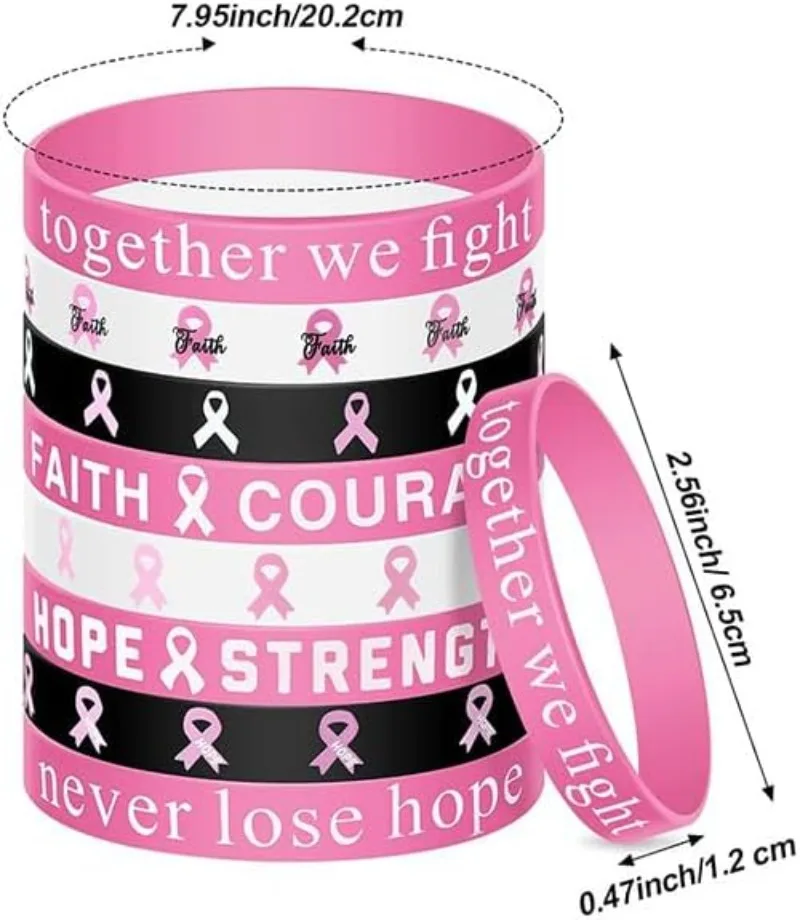 4/8/64pcs Breast Cancer Awareness Silicone Wristbands - Unisex Ribbon Hope Faith Strength Courage Inspiring Bracelets for Party