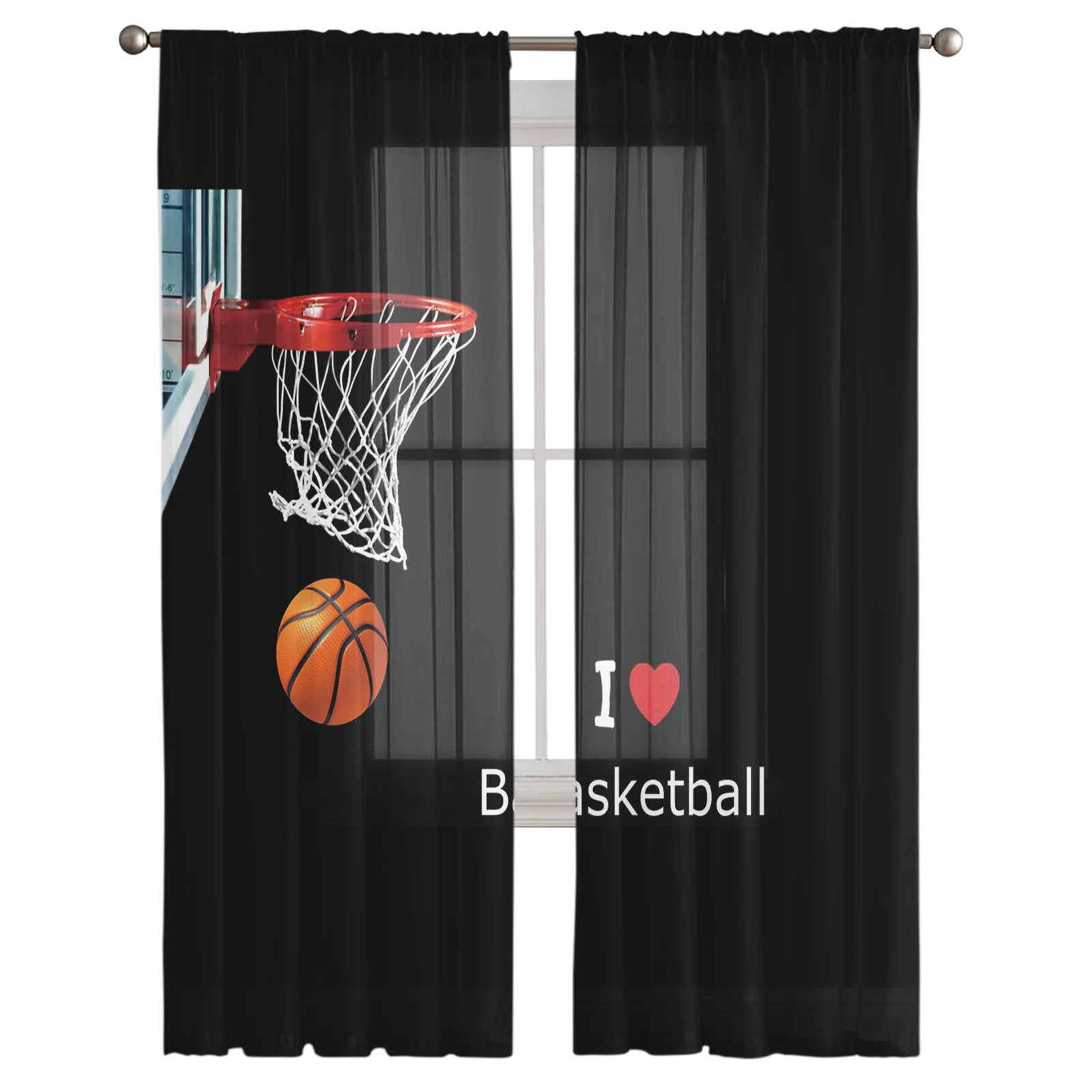 I Love Basketball Player Black Sheer Curtains for Living Room Modern Voile Curtain Bedroom Tulle Curtains Window Drapes Decor