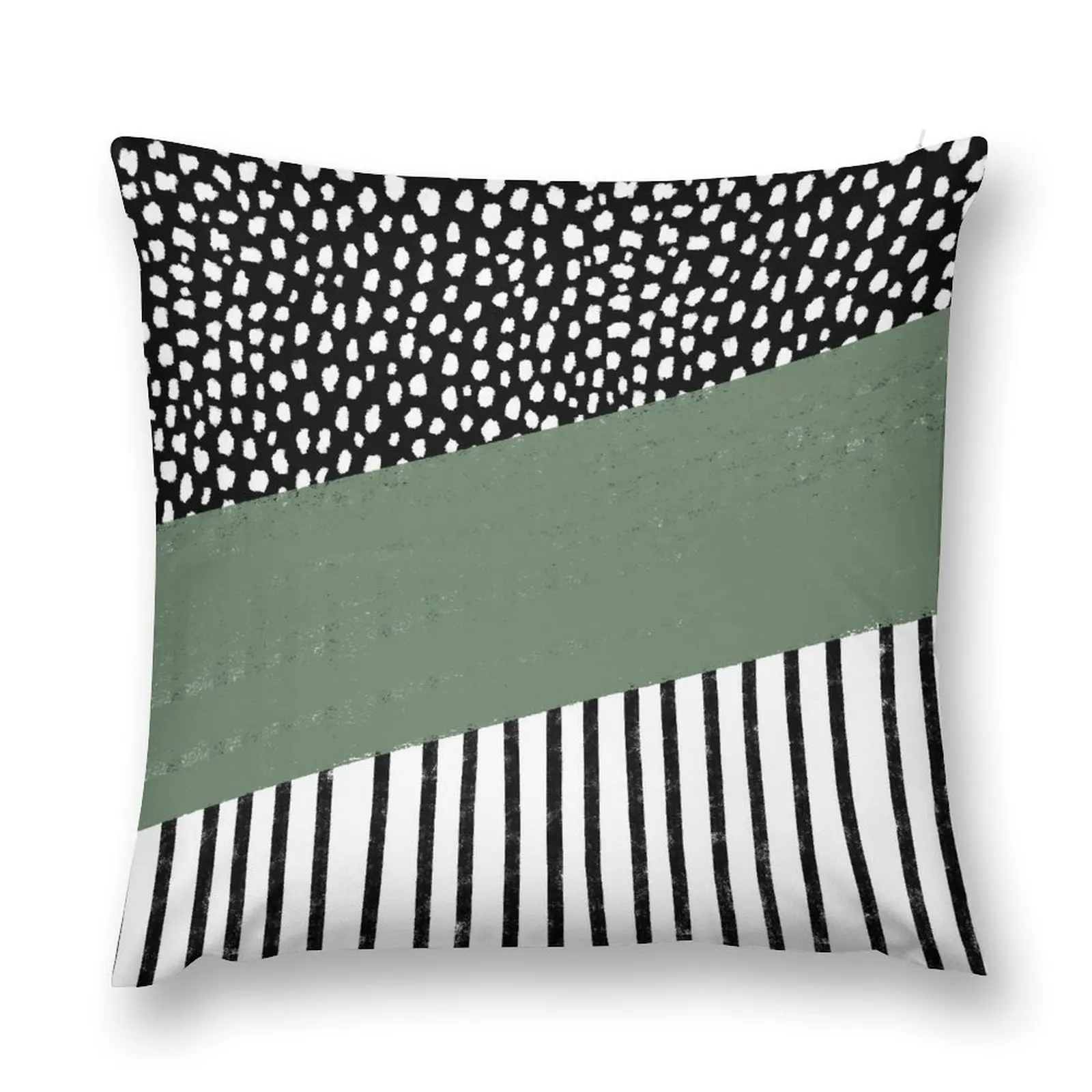 

Polka Dots and Stripes Pattern (black/white/sage green) Throw Pillow Decorative Cover For Living Room Pillows Aesthetic pillow