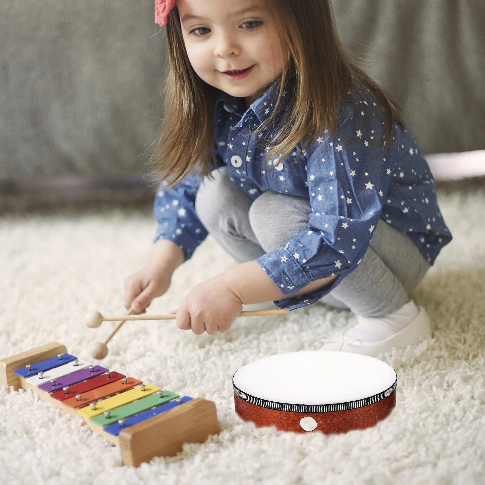 

2Pcs Wooden H Bell Drums Comfortable Grip Baby Drums Toy Design Percussion Instruments for Adults Kids