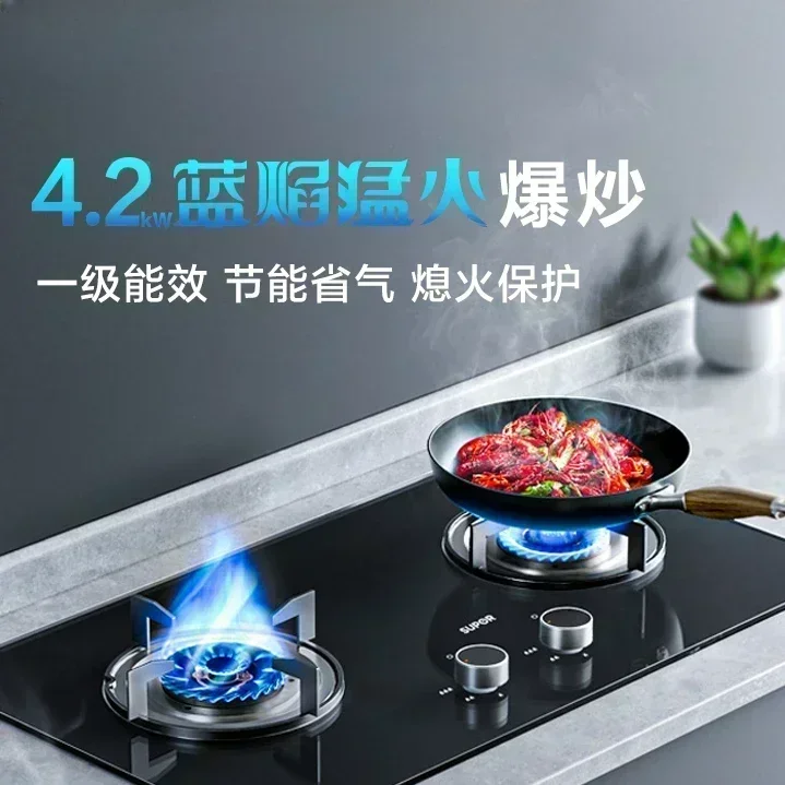 Household built-in gas stove featuring a double stove set. Boasts fierce firepower.