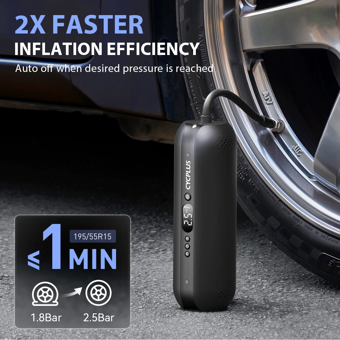 CYCPLUS A2PLUS Electric Car Motorcycle Bicycle Tire Pump 150PSI Rechargeable 7800mAh Type C DC Port Air Inflator for Bike Tire