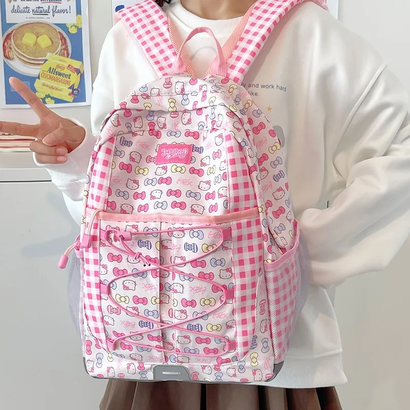 Sac à dos Anime Hello Kitty Sanrios pour filles, cartable étudiant Kawaii, sac à dos de voyage extérieur haute capacité, sac d'ordinateur portable mignon