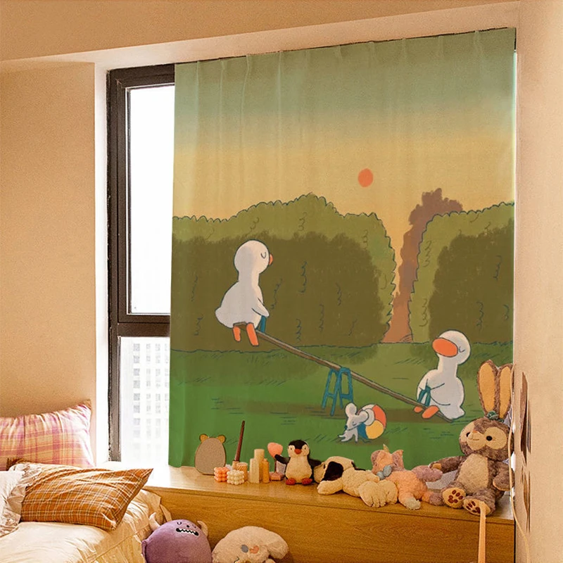 Imagem -06 - Cute Cartoon Colando Shading Cloth Curtain Cortina de Porta Simples sem Perfuração Partição à Prova de Poeira Decoração de Casa