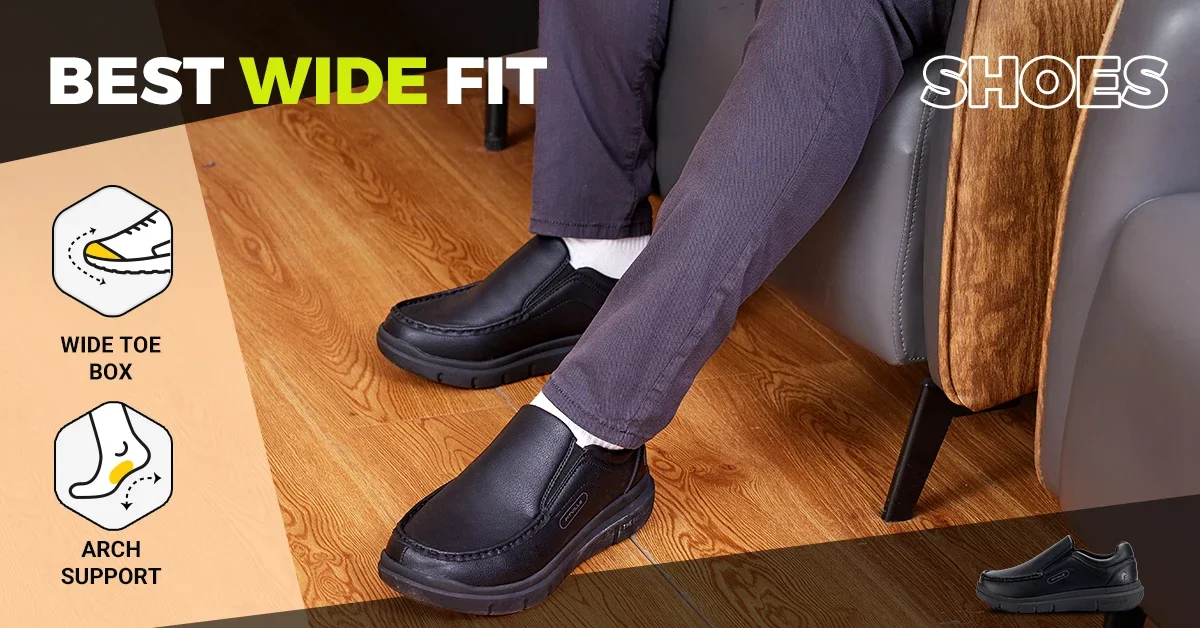 Fitville Herren-Slip-On-Freizeitschuhe, Lederschuh, breite Breite 2E, leicht, für geschwollene Füße, mit Schmerzlinderung im Fußgewölbe – Detail 3