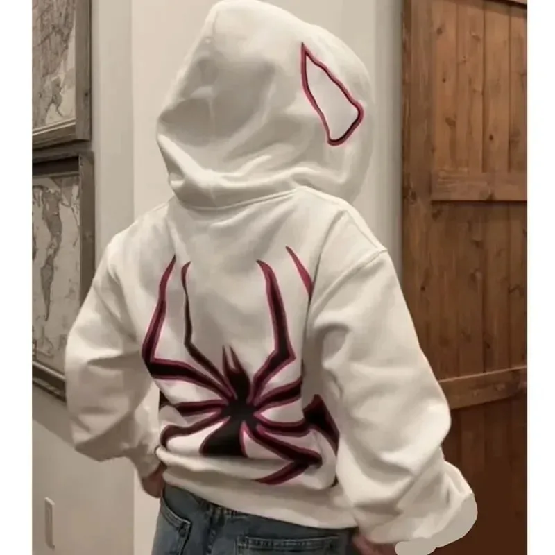Sudaderas con capucha Y2K con estampado Punk de araña para pareja, Sudadera con capucha con cremallera de Hip Hop para mujer y hombre, chaqueta de gran tamaño Harajuku para otoño e invierno