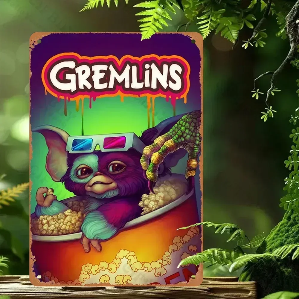 [Nombre de la marca] Encantador letrero de metal vintage Gremlins Arte de pared humorístico Decoración navideña ideal perfecta para bar jardín
